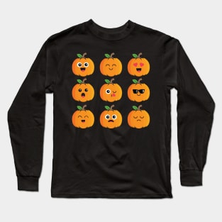 Pumpkin Face Emoticon Funny Halloween Gift Long Sleeve T-Shirt